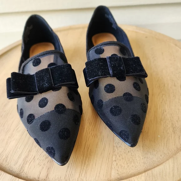 J. Crew dot mesh black flats with velvet bow - Picture 4 of 10